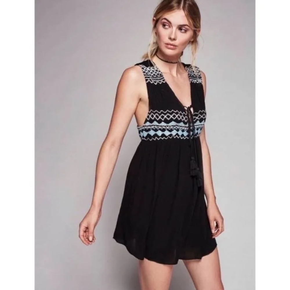 Free People Simply Embroidered Mini Dress Black size Small
